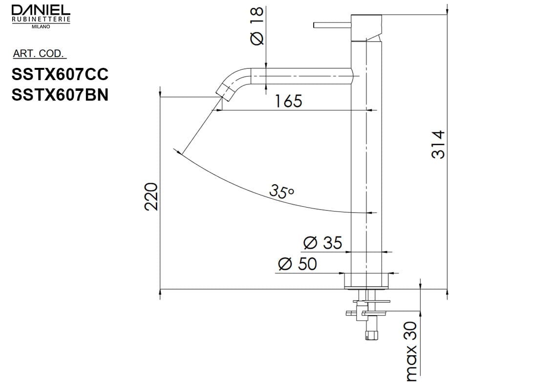 Однорычажный смеситель для раковины из нержавеющей стали Daniel Rubinetterie STEEL ARCH-00093515 - Вид №2