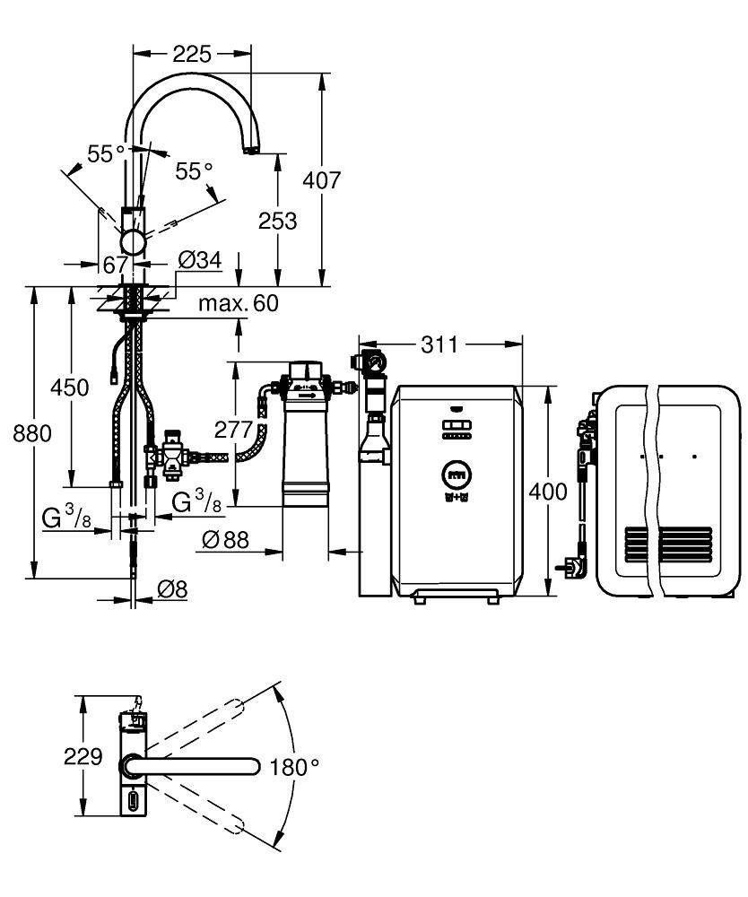 31323DC1 Комплект со смесителем для кухни Grohe GROHE Blue суперсталь - Вид №1