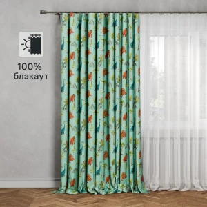 Штора на ленте блэкаут Динозавры 150x260 см цвет зеленый