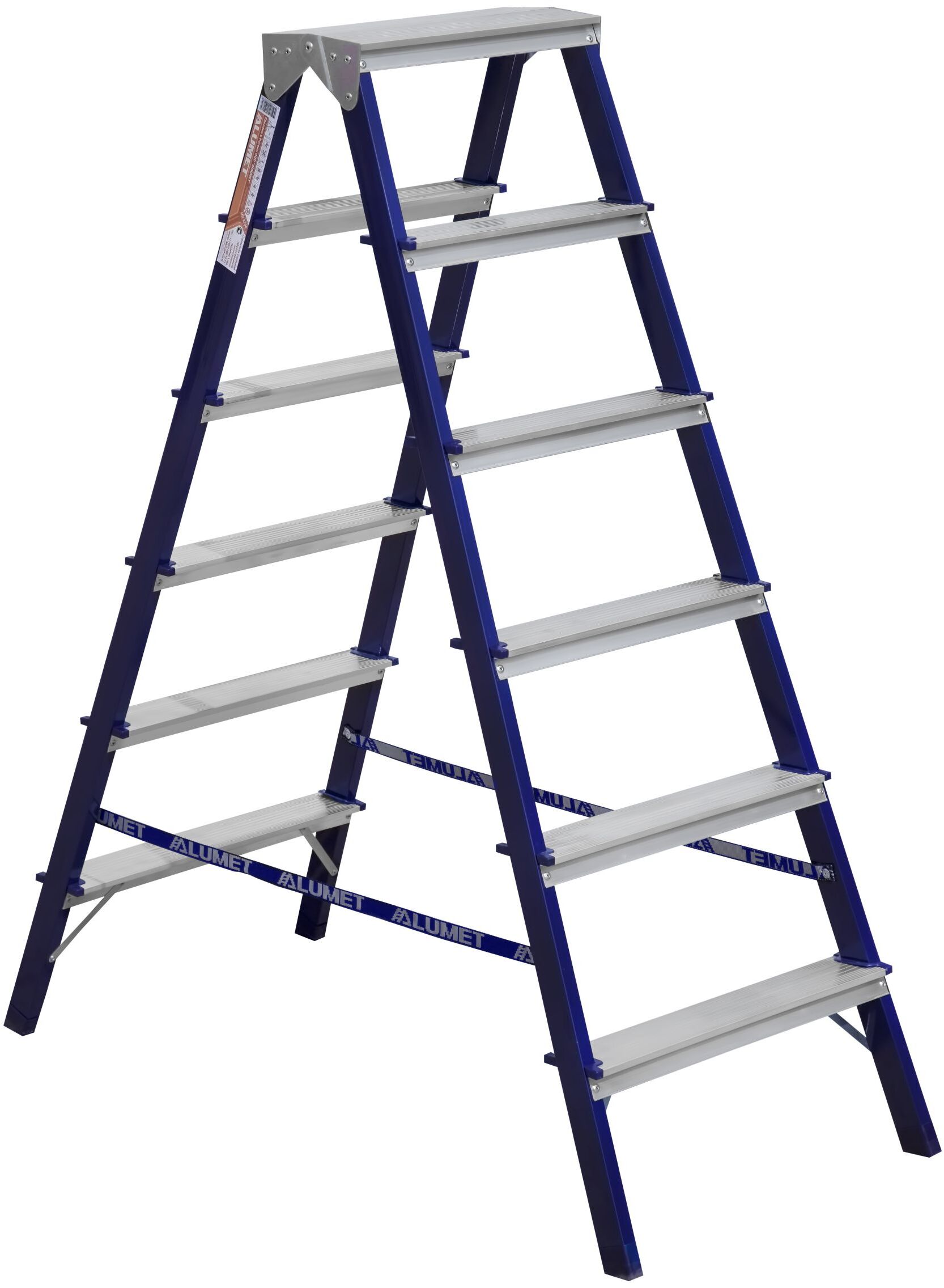 Стремянка стальная двухсторонняя с алюминиевыми ступенями MD 8206