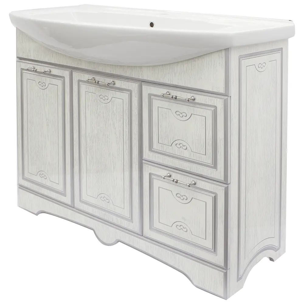 Тумба под раковину напольная «Луиза» 105 см цвет белое серебро SANFLOR STLM-2042649 - Вид №1