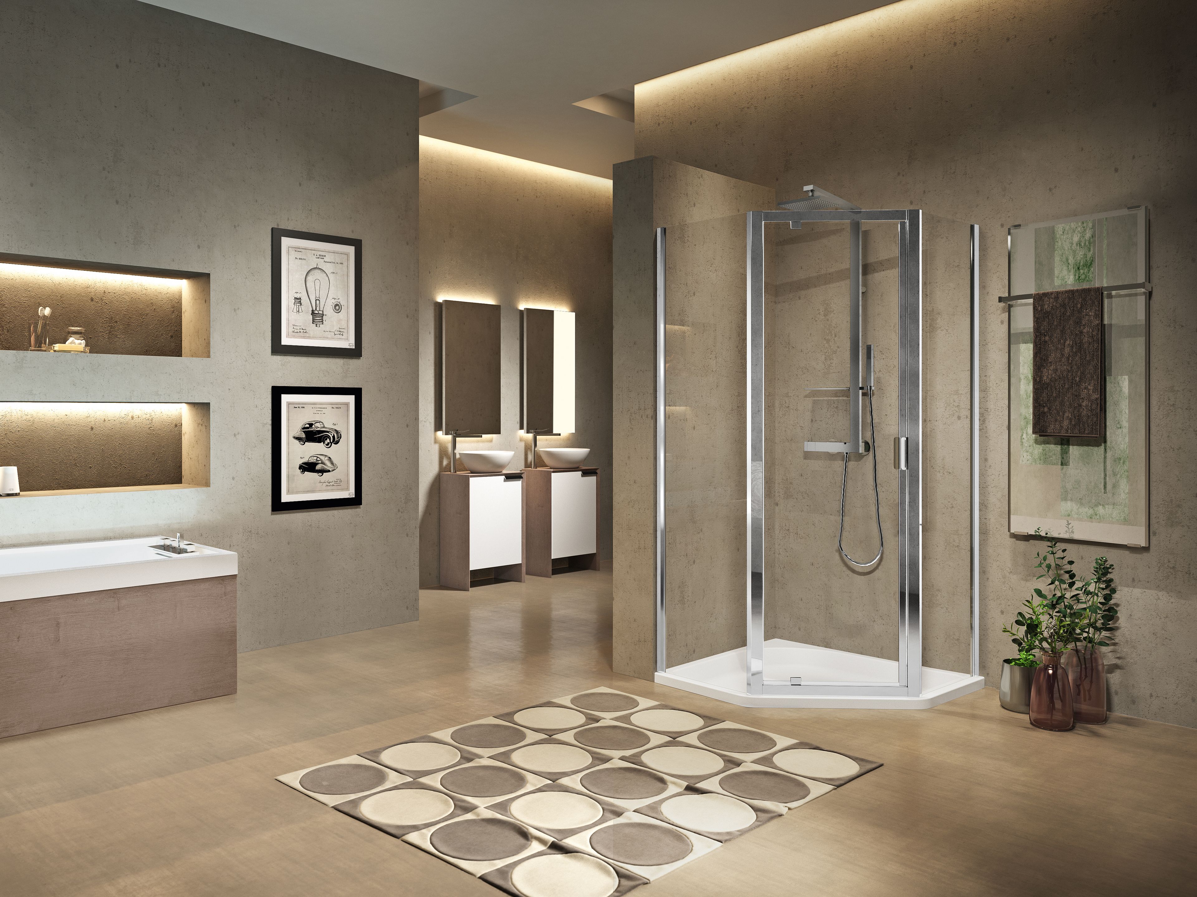 Угловая душевая кабина с распашной дверью Novellini Lunes ARCH-00135693 - Вид №1