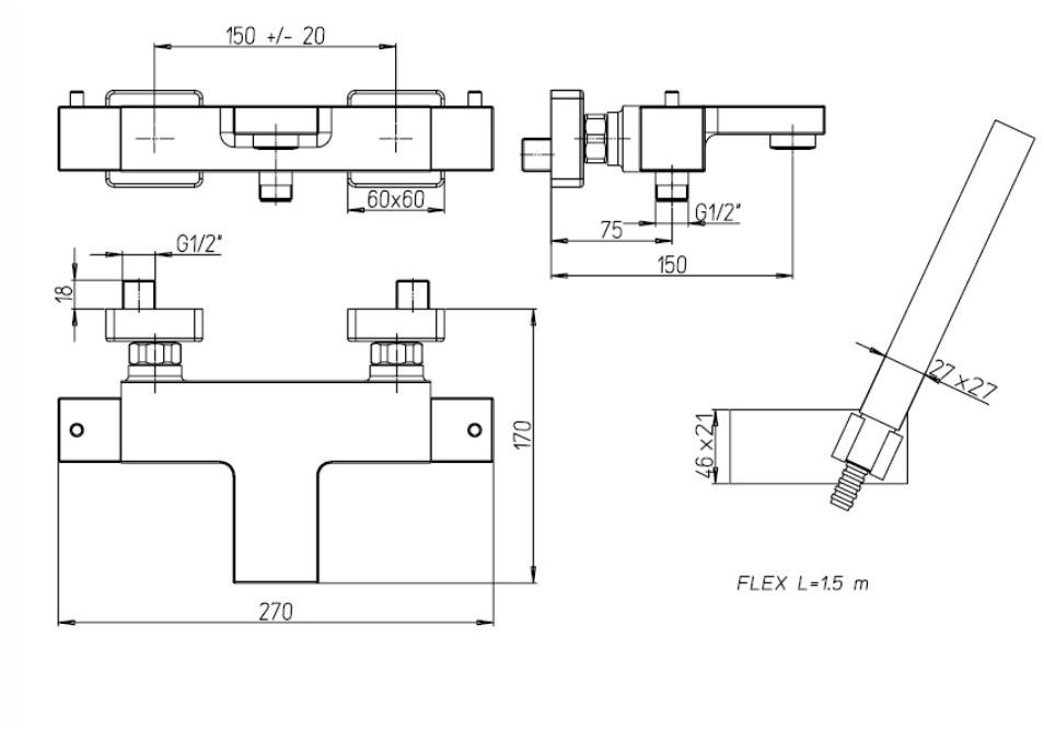 Paini Dax 84CR105TH смеситель для ванны с аксессуаром  - Вид №1