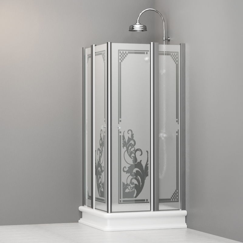 9145P0 Душевая кабинаDX/SX с двумя распашными дверьми и неподвижными элементами для душевого поддона квадрат 90x90, цвет Хромированный Kerasan RETRO Италия 
