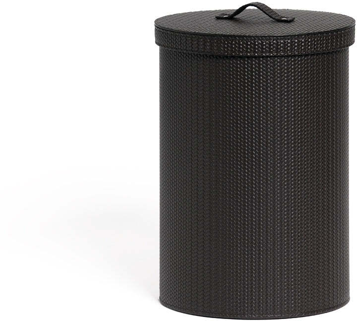 Круглая корзина для бумаг с крышкой - Ø 22X31,5 см / тканая кожа_серо-коричневый