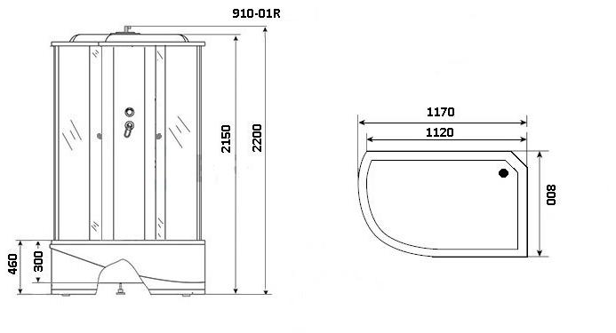 Душевая кабина NG- 910-01R (1200х800х2200) высокий поддон(46см) стекло ТОНИРОВАННОЕ Niagara Ultra 9100134R - Вид №1