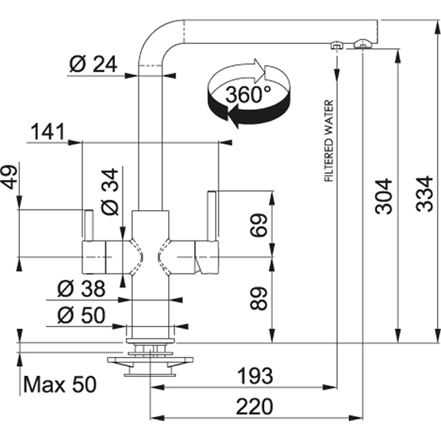 Смеситель кухонный  Franke Neptune Clear Water Поворотный излив Хром/Шоколад sun-id-1699021 - Вид №1