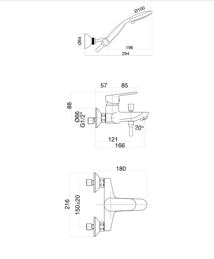 81NN8150 Смеситель для ванны , черный Fiore Kevon  - Вид №2