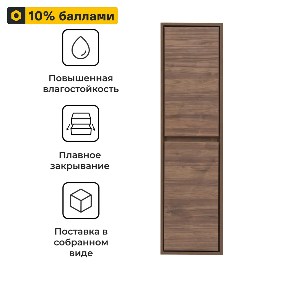 KONSENSA Пенал для ванной Мокка 2.0 подвесной 130x35 см темный орех 89379107 STLM-1394173