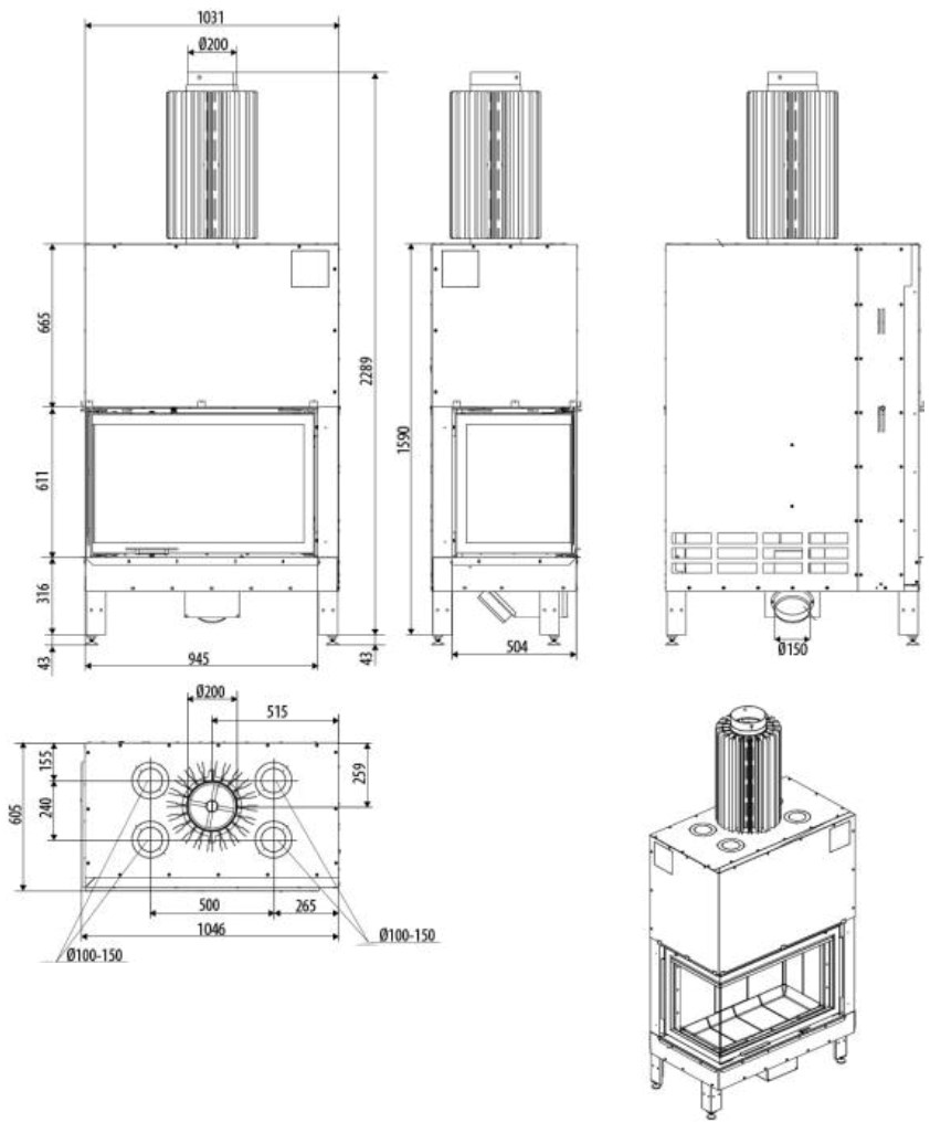 MCZ Двухсторонний встроенный дровяной камин Wood sun-id-1393580 - Вид №4