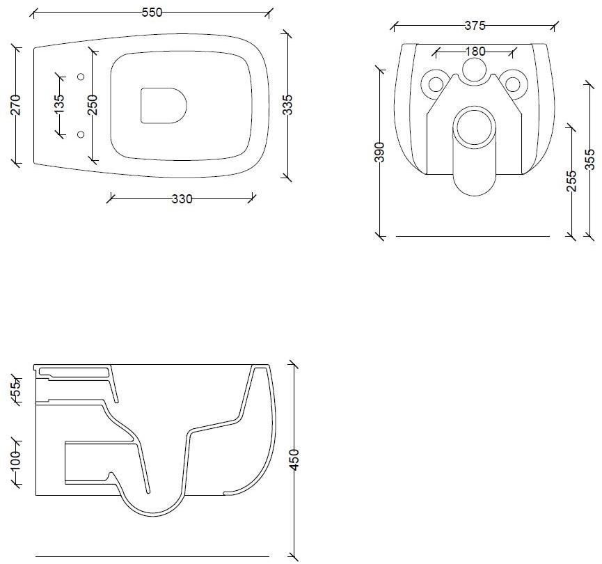 33120101.01 Подвесной унитаз 550х335х450 мм Alice Ceramica Nur безободковый выпуск в стену Белый глянцевый - Вид №13