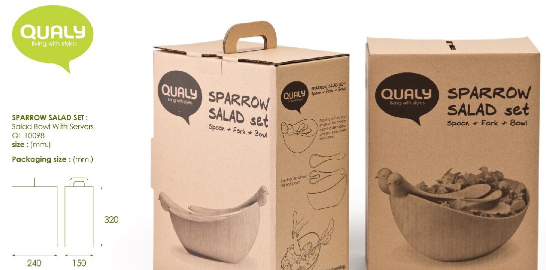 QL10098-GN Салатница с ложками sparrow зеленая Qualy  - Вид №2