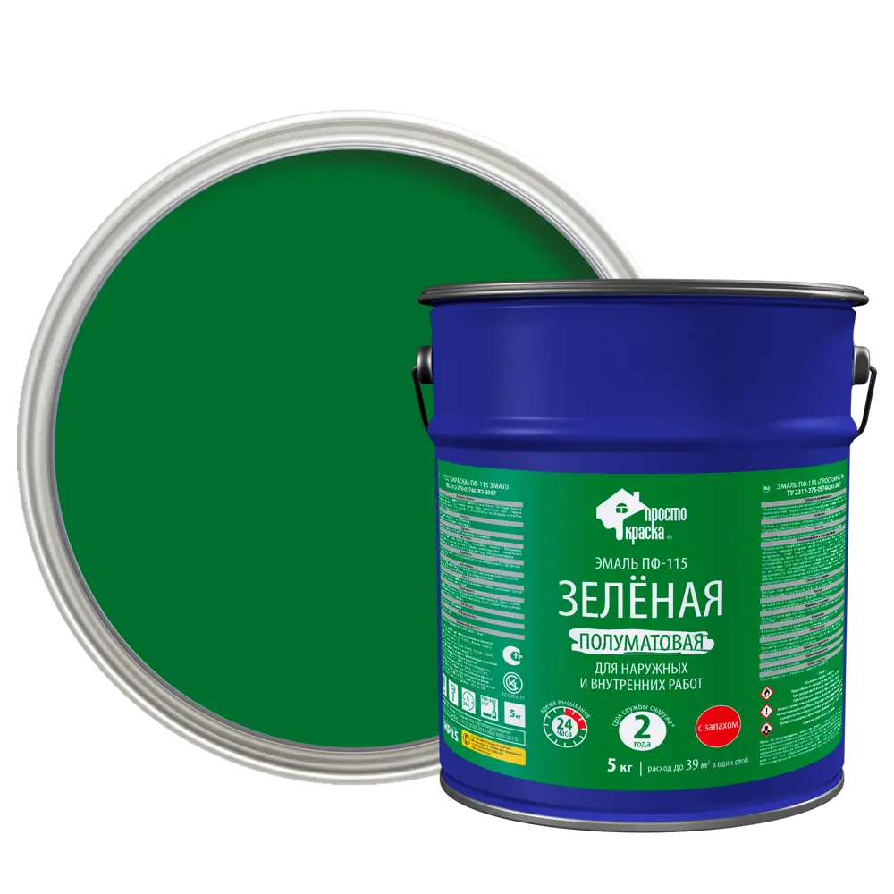 Эмаль ПФ-115 ПРОСТОКРАСКА зеленая для внутренних и наружных работ 5 кг 89434419 STLM-1576006