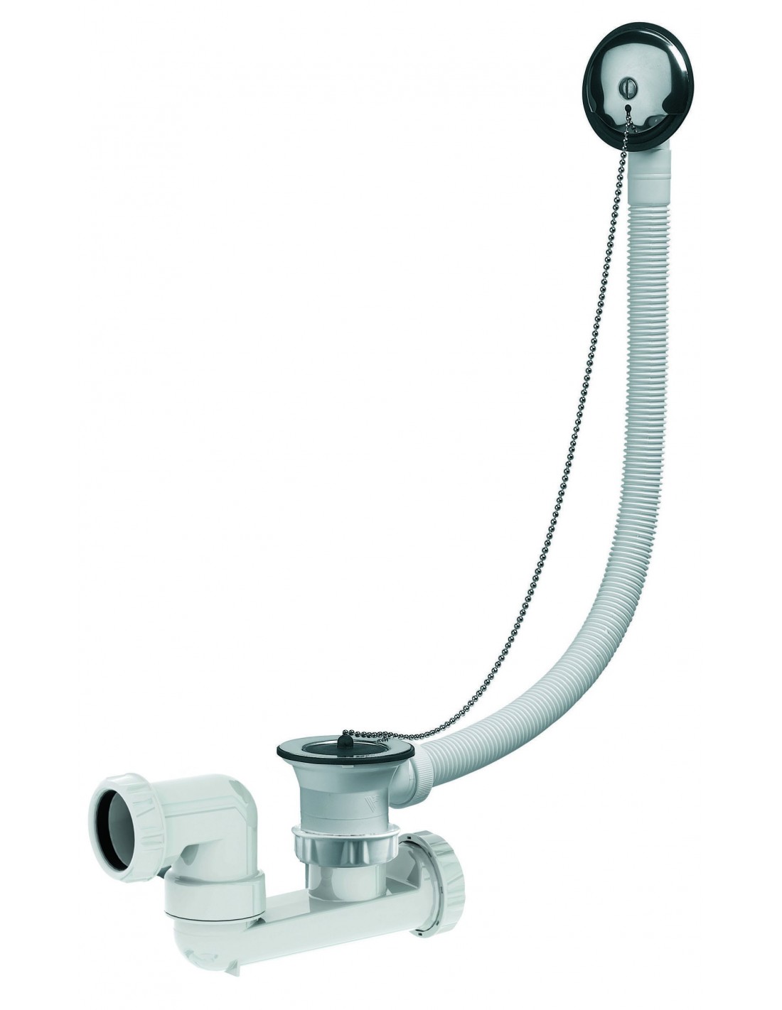 551200 000 00  Ручное опорожнение ванны с помощью пробки и цепи, Д. 70 мм, нержавеющая сталь и черная пробка Valentin Хром 
