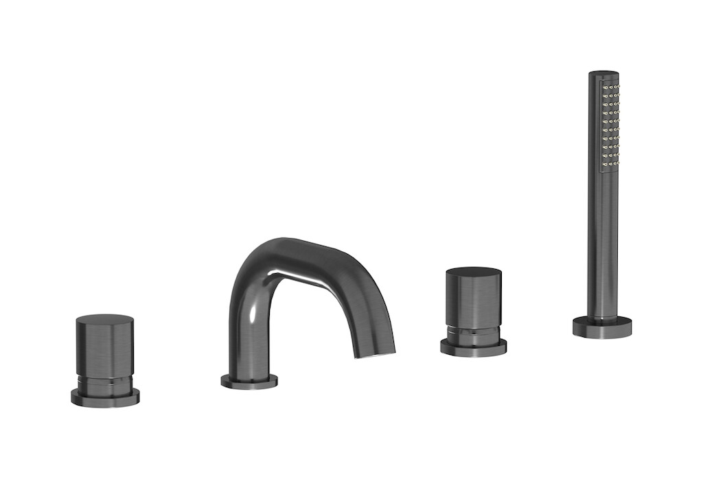 Смеситель на бортик ванной на 4 отверстий с дивертером и душевым гарнитуром. WE ARE IB rr396cs Brushed Black Chrome Brera