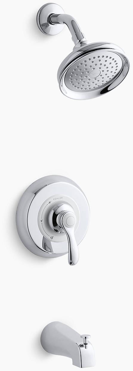 KOHLER Комплект для ванны и душа Fairfax Rite-Temp с изливом NPT, клапан в комплект не входит K-TS12007-4-CP 