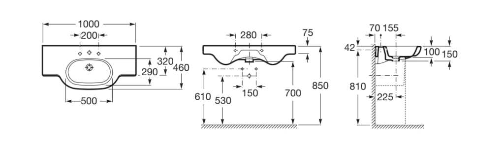 Фарфоровый одиночный овальный умывальник с столешницей Roca Meridian ARCH-00035618 - Вид №2