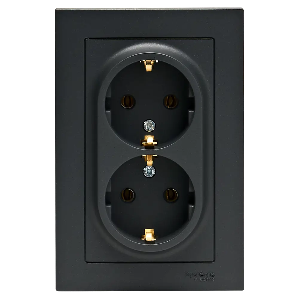 Розетка двойная встраиваемая Systeme Electric AtlasDesign с заземлением цвет базальт 89457225 STLM-2111610