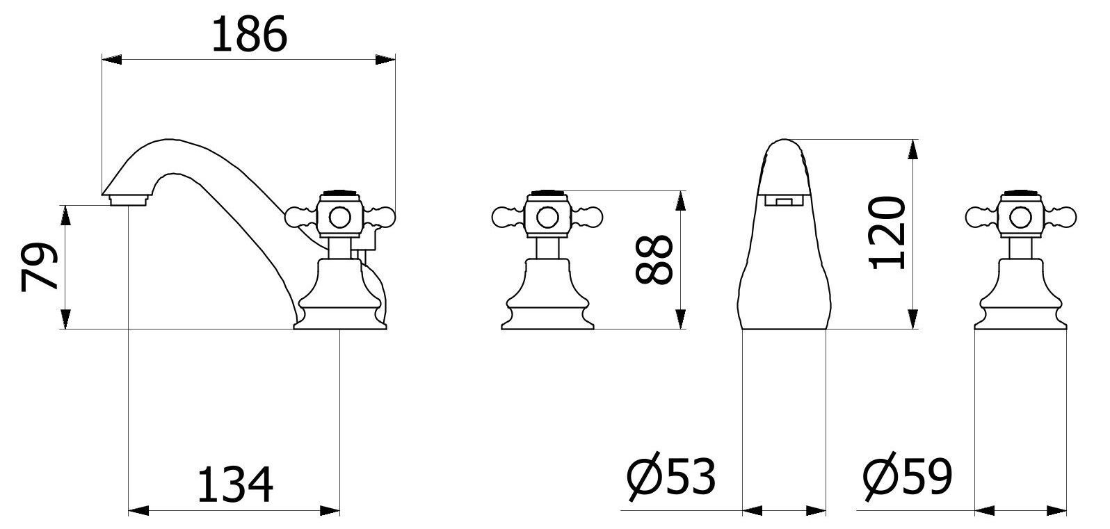 Смеситель для раковины с 3 отверстиями для пола с автоматическим сливом IB Hermes + Hermes Elle ARCH-00149512 - Вид №2
