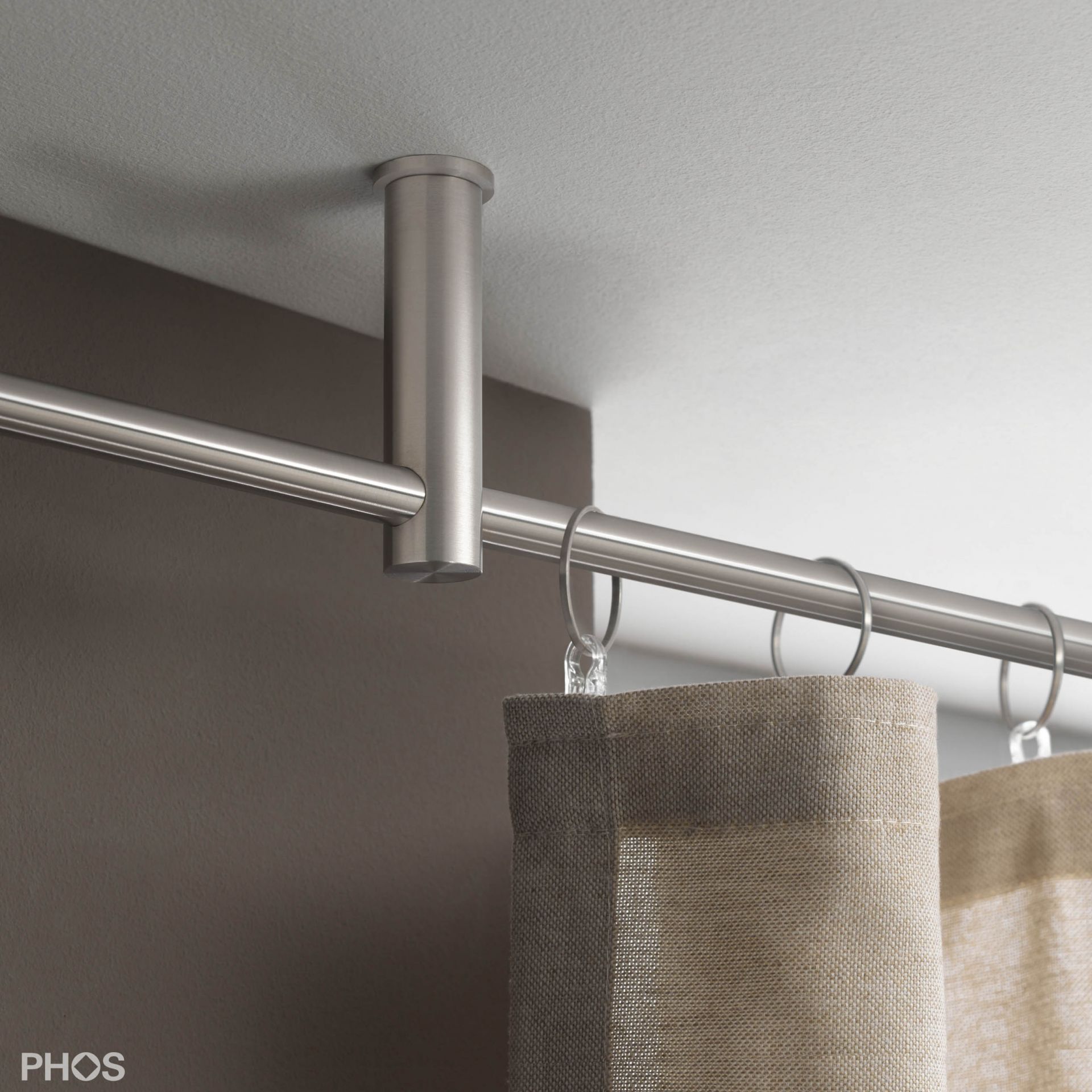 VS20-80-2400-D Комплект карнизов: 240 см с 2 держателями и 1 держателем в качестве центральной опоры (небольшое расстояние до потолка) PHOS  - Вид №1