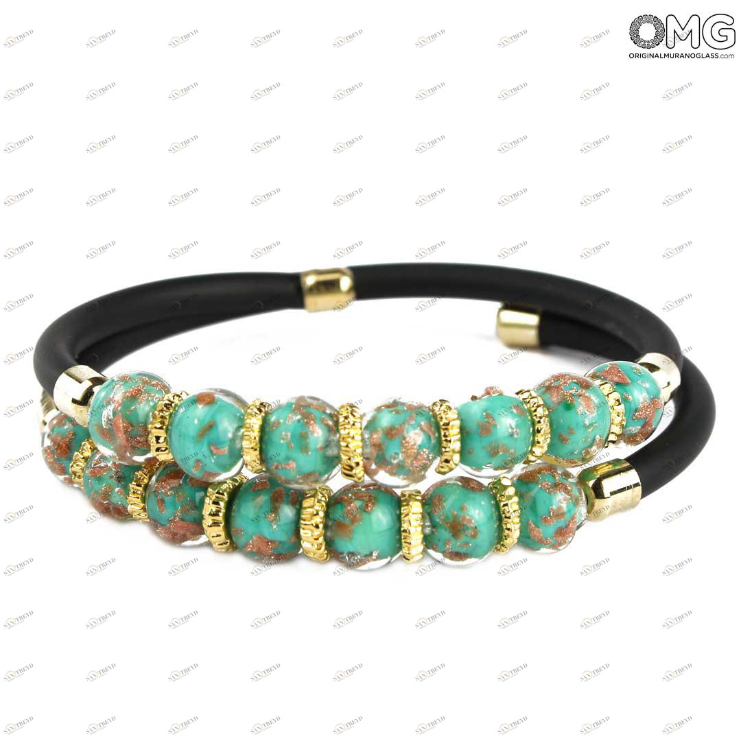 3770 ORIGINALMURANOGLASS Двойной браслет Серена - бирюзовый с авантюрином - муранское стекло OMG 18 см 