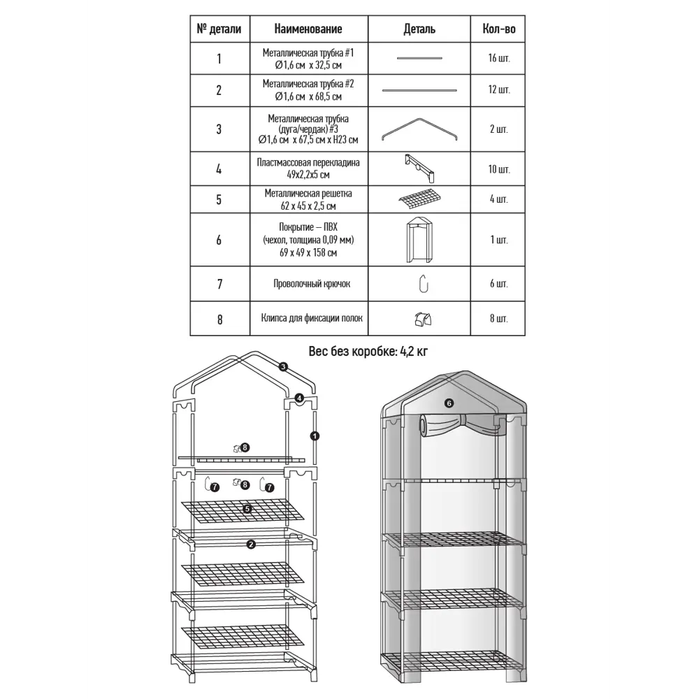 Балконная теплица Маргарита пластик/металл 700x80 мм цвет зеленый Santreyd STLM-2152238 - Вид №2