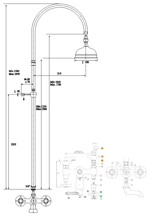 663920KO18D200 Душевая система Bandini Old England Santreyd - Вид №1