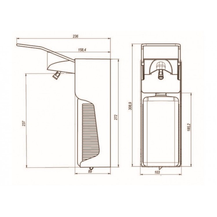 9992012 HOR Дозатор локтевой для жидкого мыла и антисептика Hor D-004A пластиковый 1000 мл белый  - Вид №3