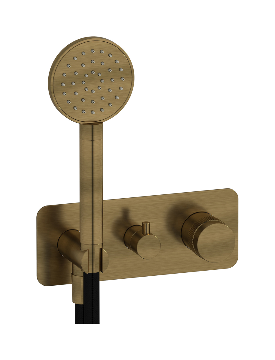 Прогрессивный настенный смеситель для душа на 2 потребителя со встроенным душевым гарнитуром. WE ARE IB rx313mb Modern Bronze Reflex