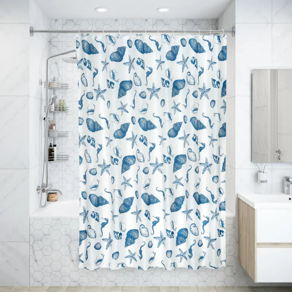 Штора для ванны Ocean, 180х200 см, полиэстер, цвет белый/синий 82168025 STLM-2127697 BATH PLUS ШТОРЫ CHARME GREEN