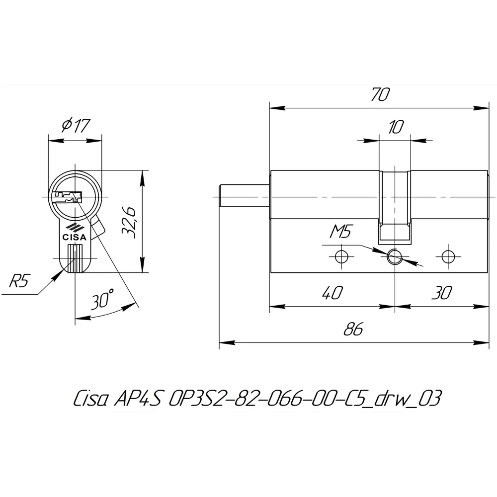 Цилиндр Cisa AP4S 0P3S2-82.66, 25x10x35 мм, ключ/шток, цвет латунь, без вертушки STLM-2096562 - Вид №4