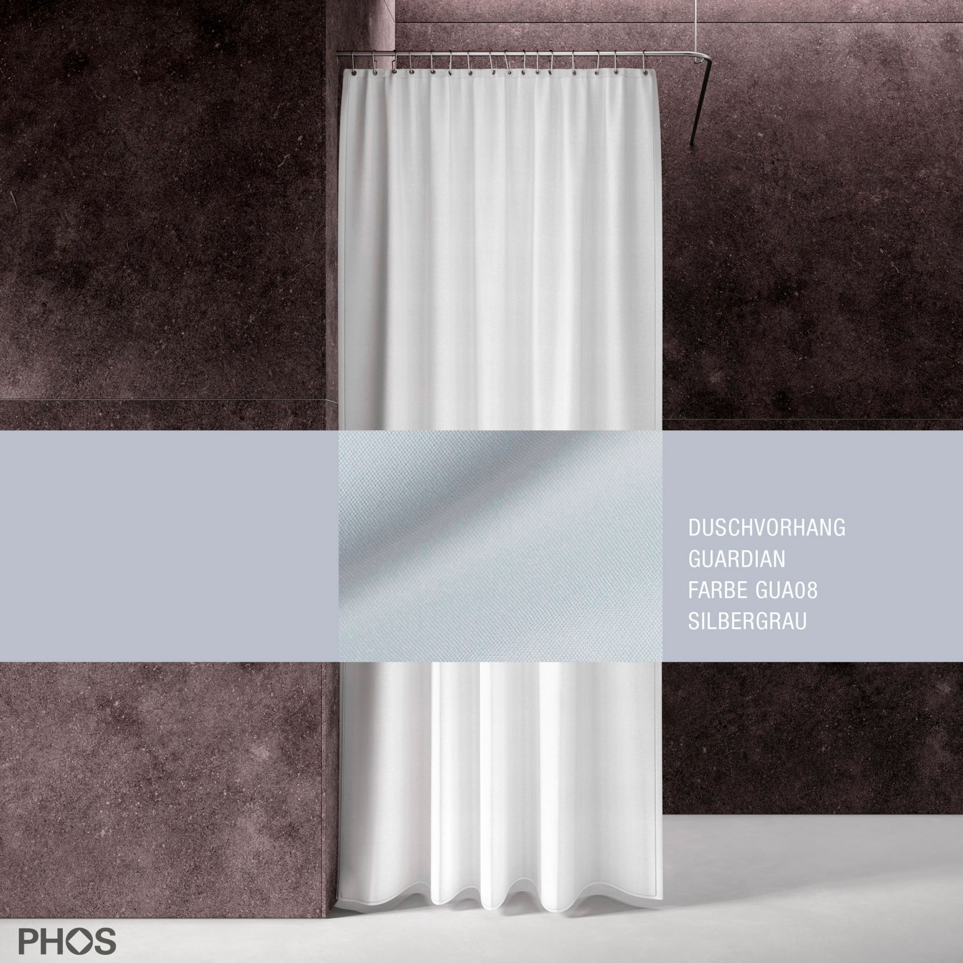 DV-GCS200-070-GUA08 Занавеска для душа Guardian, длина 200 см, ширина 70 см. серебристо-серый PHOS 