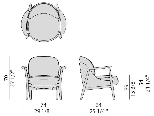Кресло из ткани и кожи с подлокотниками Porada Twenty-Four ARCH-00043069 - Вид №9