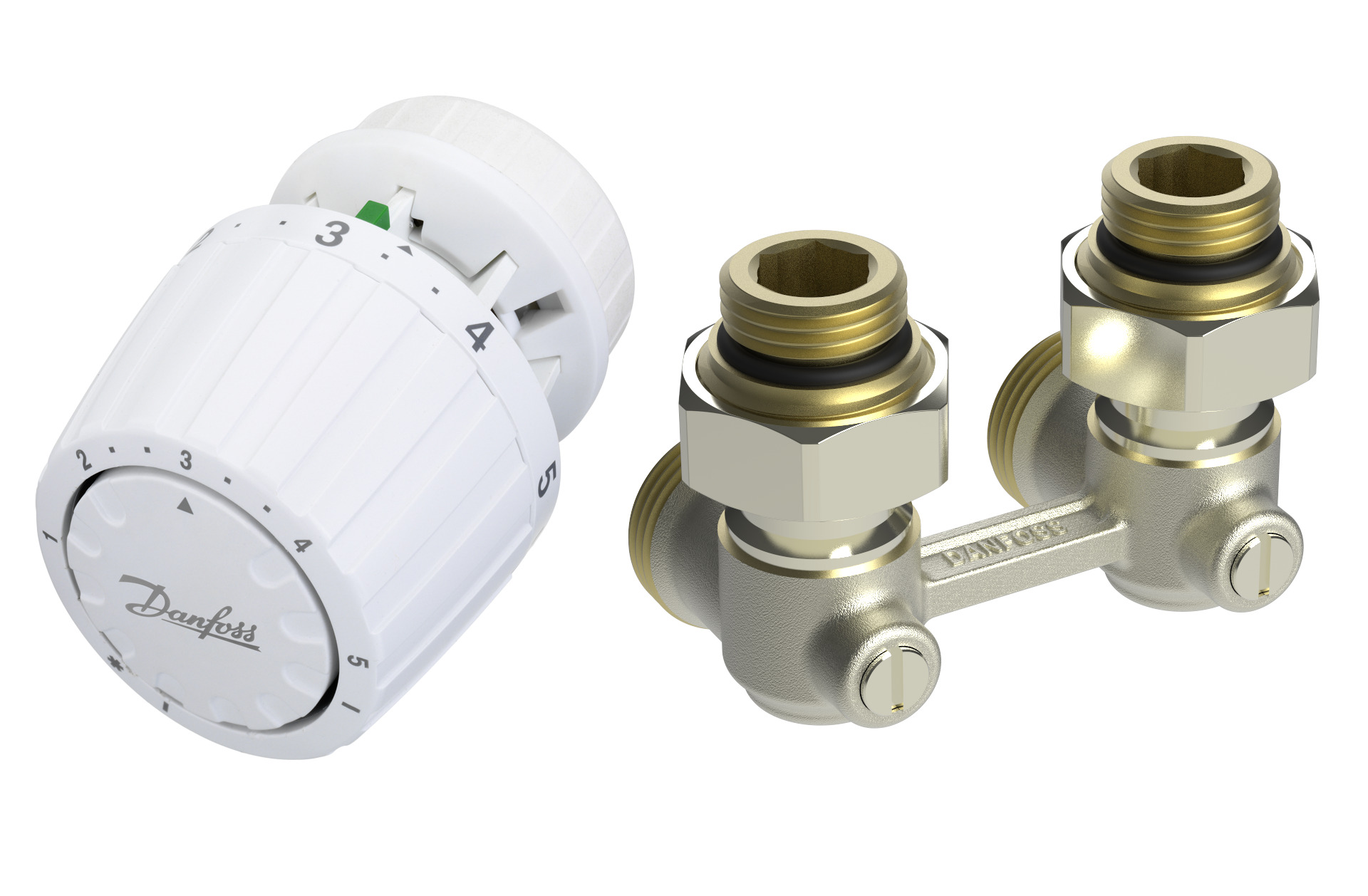 Danfoss Комплект RLV-KB/RTR 7090 для радиаторов с нижним подключением RLV-KB 15 + RTR 7090, 1/2 Прямой 013G7222  - Вид №2