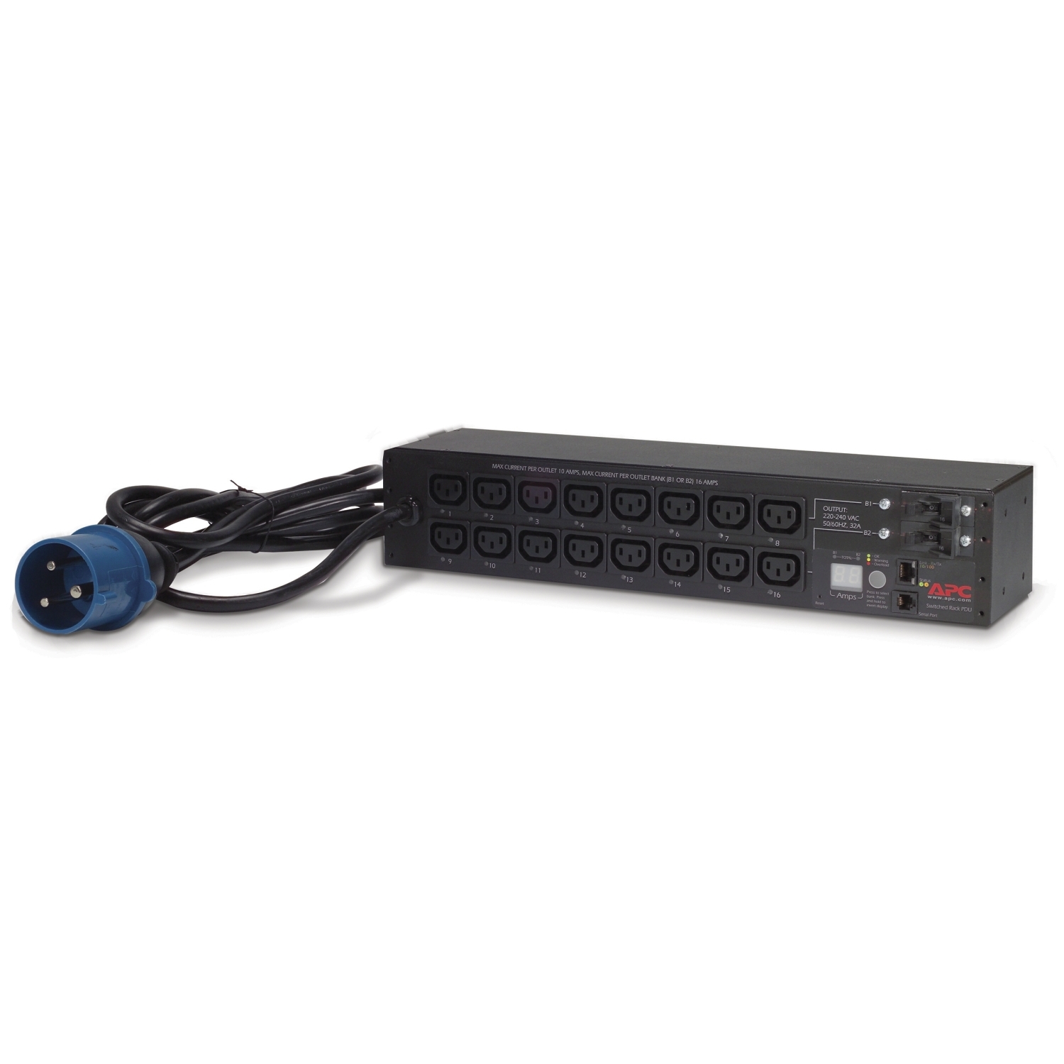 AP7922B Стоечный блок распределения электропитания с функцией коммутации и мониторинга нагрузки, 2U, 32А, 230В, (16) C13 Schneider Electric 
