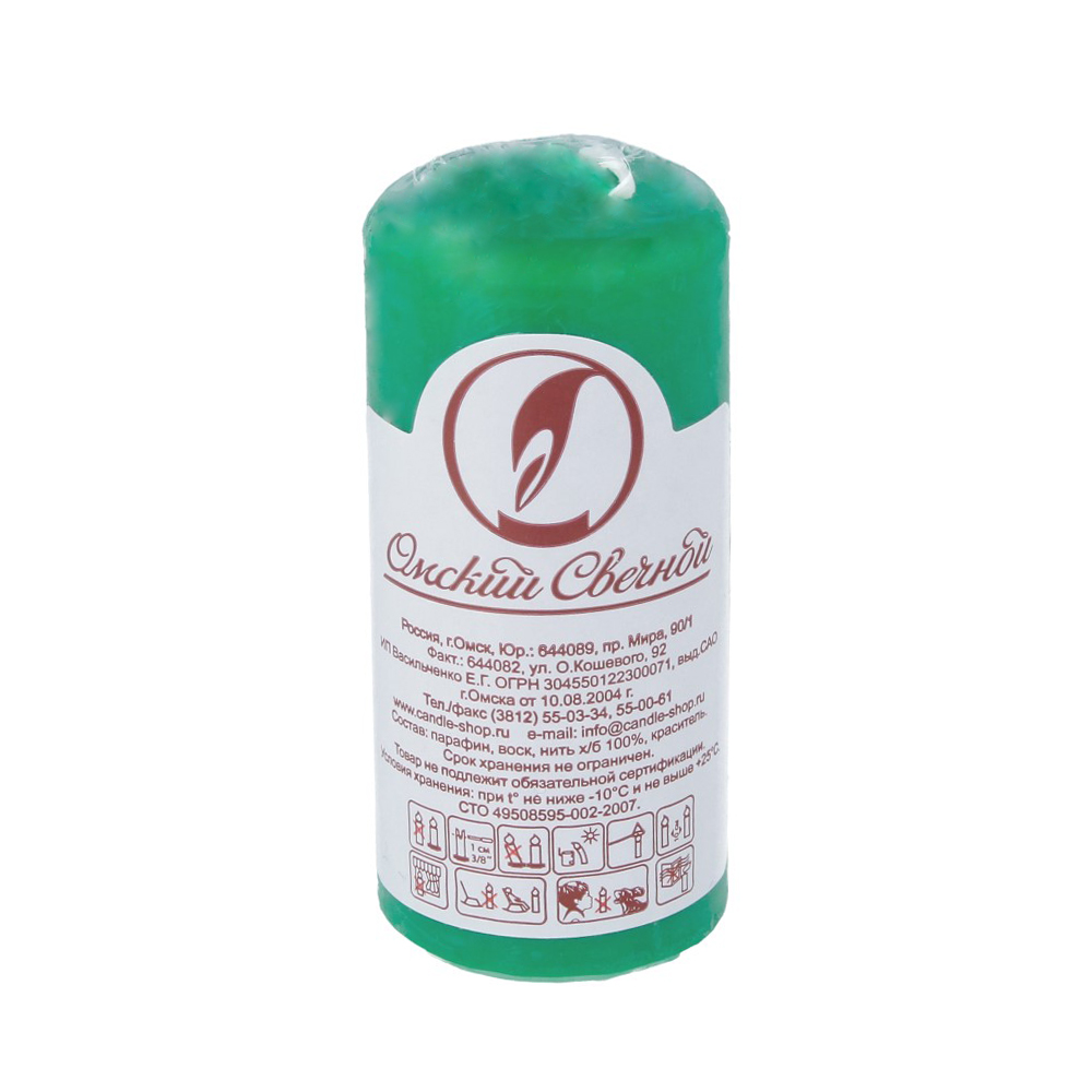 079208 Свеча пеньковая 4 х 9 см 92 г зеленая Омский Свечной 