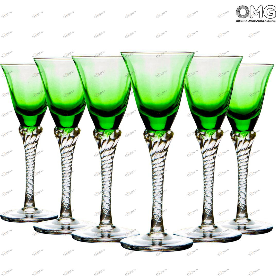 4283 ORIGINALMURANOGLASS Набор бокалов Баттерфлай - Butterfly - зелёные - муранское стекло OMG  см 