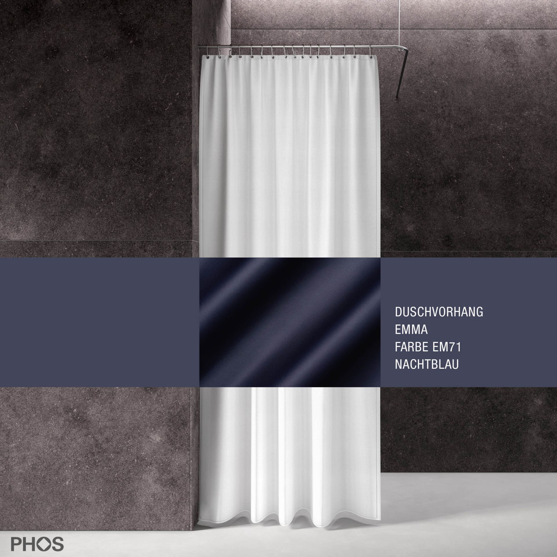 DV-EMMA200-220-EM71 Занавеска для душа emma night blue, длина 200 см, ширина 220 см. PHOS 