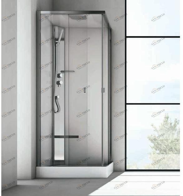 Gruppo Geromin Многофункциональная угловая душевая кабина из нержавеющей стали и хрусталя Sound sun-id-1419344