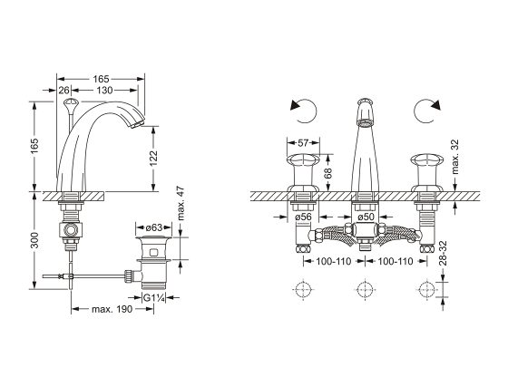 Смеситель для раковины на три отверстия ½" JOERGER Florale 600.30.300.000 - Вид №1
