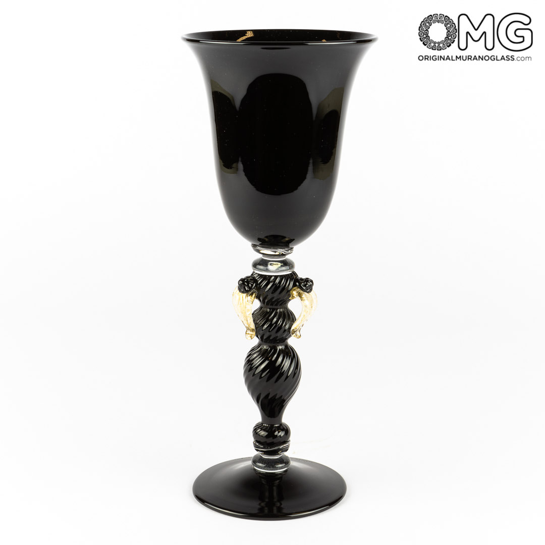 3598 ORIGINALMURANOGLASS Набор из чёрных бокалов-флюте - дутое муранское стекло OMG  см  - Вид №1