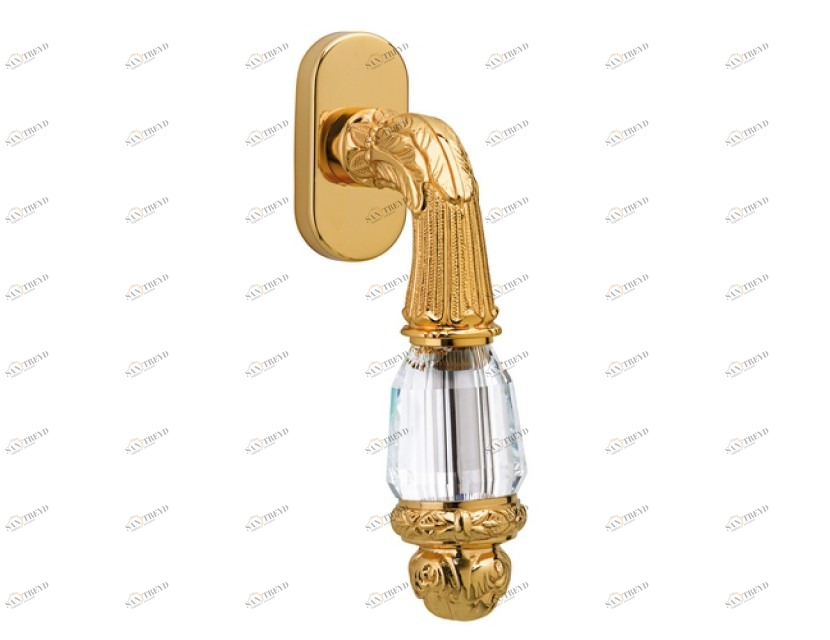 0V0741.B00.01 Оконная ручка на розетке с кристаллами сваровски Золото 24К Mestre 