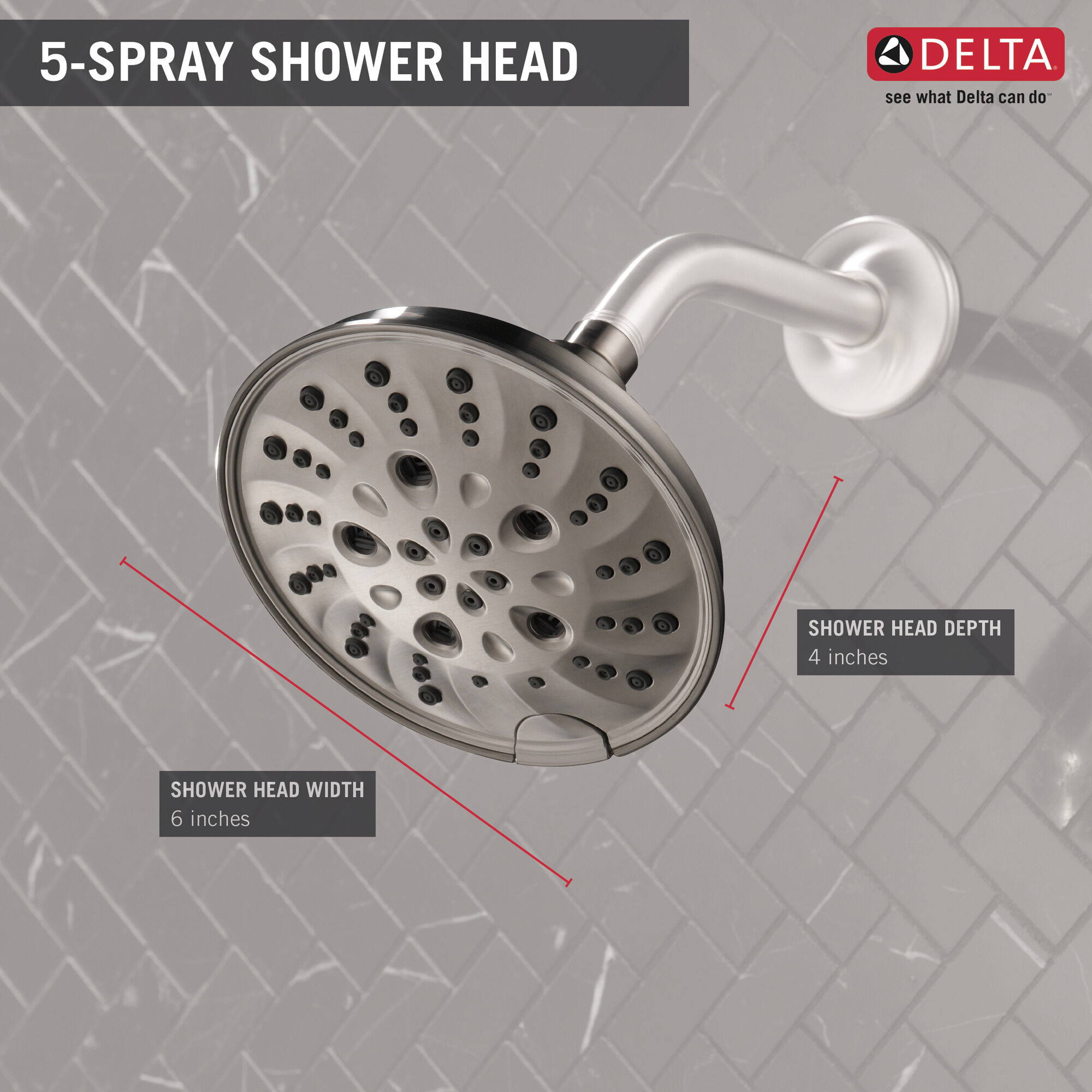 H2Okinetic® Традиционная душевая лейка Raincan с 5 настройками Delta Faucet 52669-SS - Вид №2