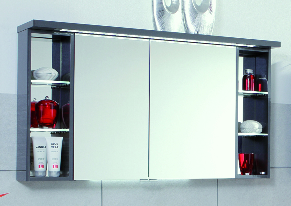 S2A431226R(121) Puris Crescendo, зерк. шкаф (2 двери) c LED подсветкой 1200 мм правый, цвет антрацит высокоглянц.