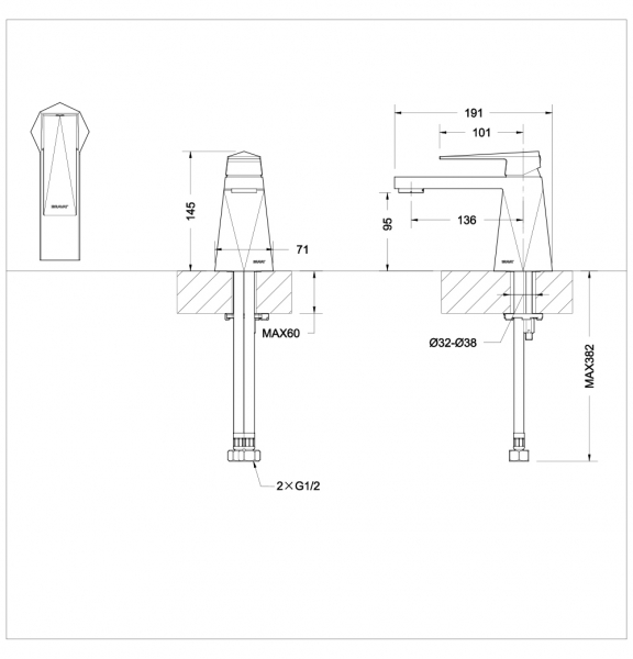 Смеситель для ванной комнаты на раковину низкий ICEBERG F176110G bravat - Вид №1