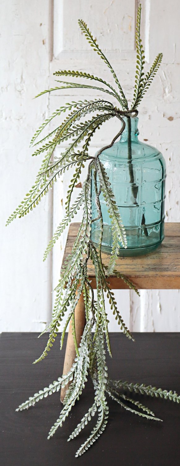 1193 819 a3 Папоротник подвесной искусственный, со снегом, 111 см, матовый зеленый H-andreas  - Вид №3