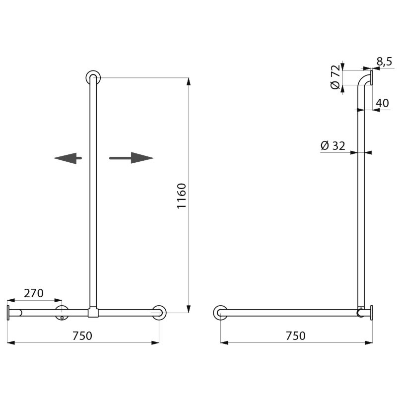5481P Угловая ручка для душа, полированная нержавеющая сталь DELABIE  - Вид №1