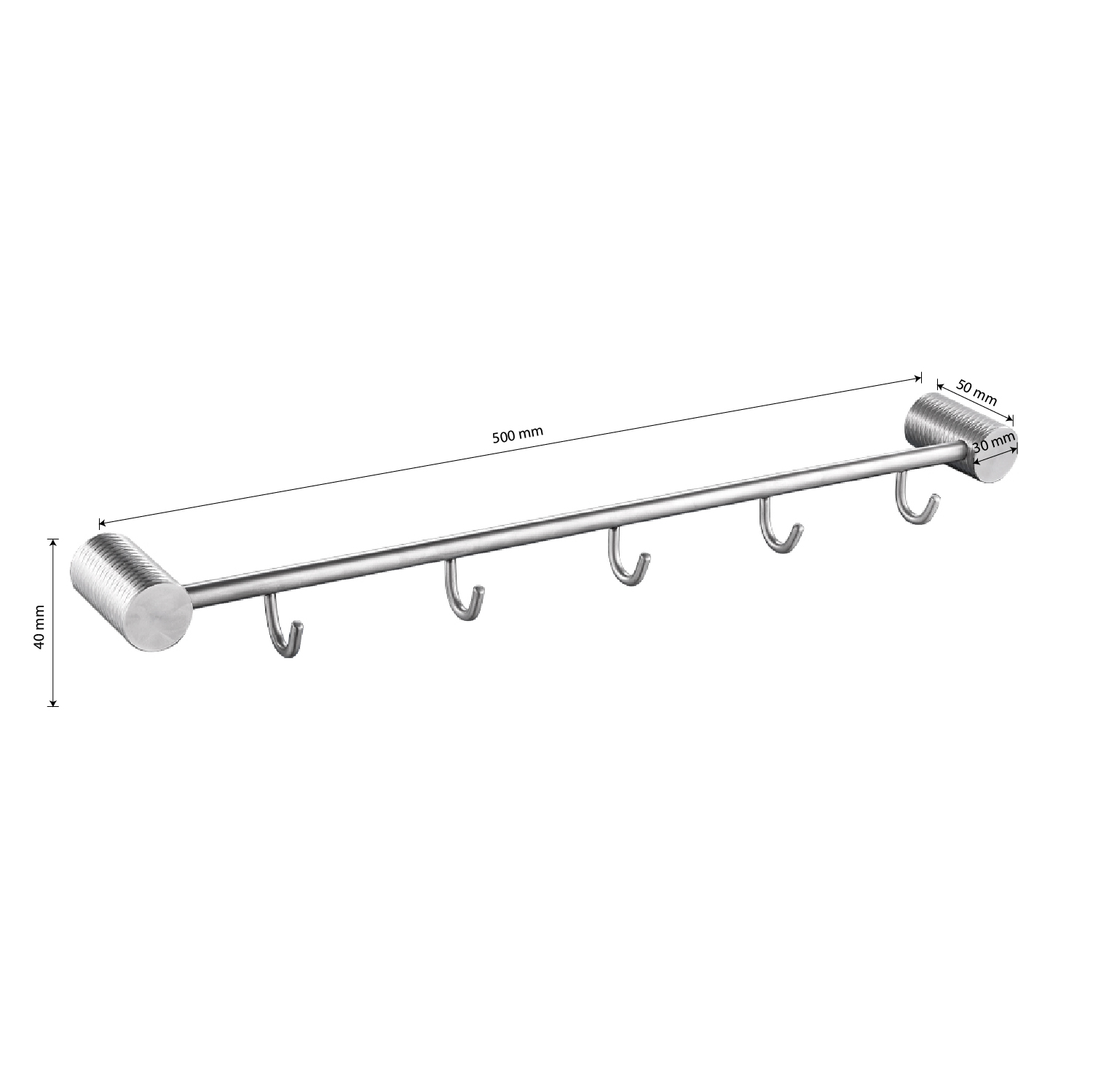 GFmark - Вешалка с пятью крючками прямая, из нержавеющей стали с резным креплением, код: 81206  - Вид №3