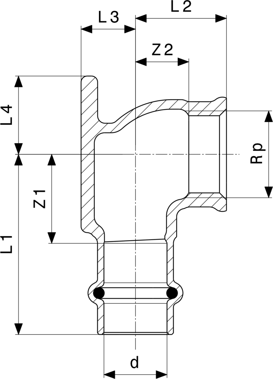 107 345 Модель 2225.5 Трубопроводные системы  Profipress  Водорозетки Santreyd  - Вид №3