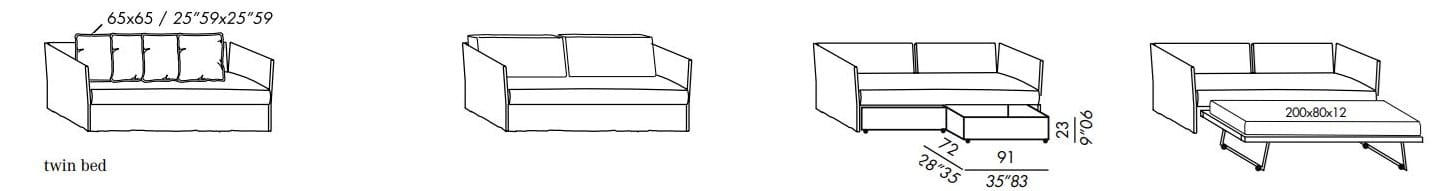 Одноместный диван-кровать из ткани Meridiani ARCH-00087192 - Вид №4